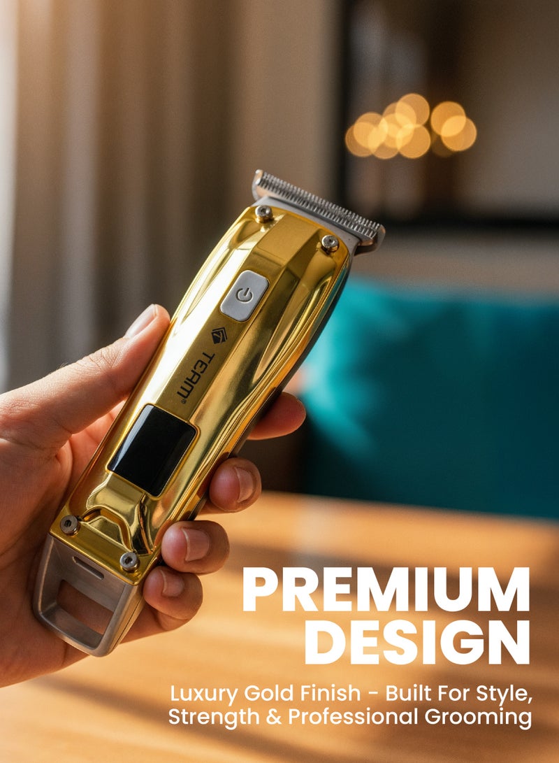 تيم TEAM Professional Rechargeable Hair Clipper for Men – Precision Trimmer with LED Display, 0.2mm Cutting Length, High-Speed Motor, Anti-Clip System,  Gold Finish - Image 2